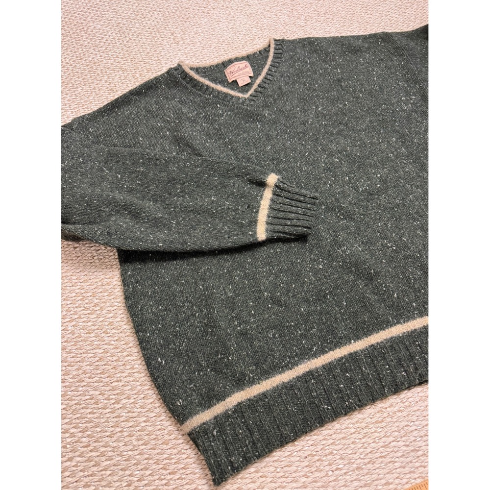 Woolrich XL V-Neck Sweater Green Marled Wool Blend vintage cable knit pullover